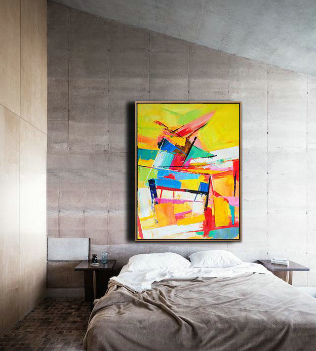 Abstract Art Decor Large Canvas Painting,Vertical Palette Knife Contemporary Art,Acrylic Painting On Canvas,Yellow,Red,Blue,White.etc